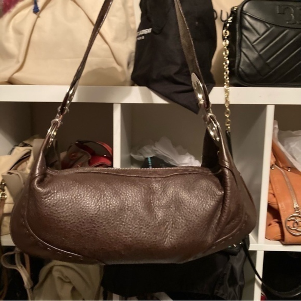 Escada brown leather hobo bag handmade in Italy RARE